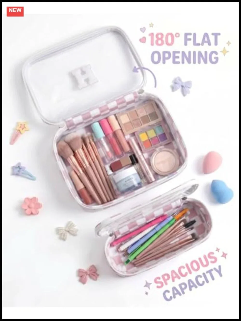 Personalized Initial Chenille Makeup Bag Set 2-Piece Clear PVC Travel Toiletry